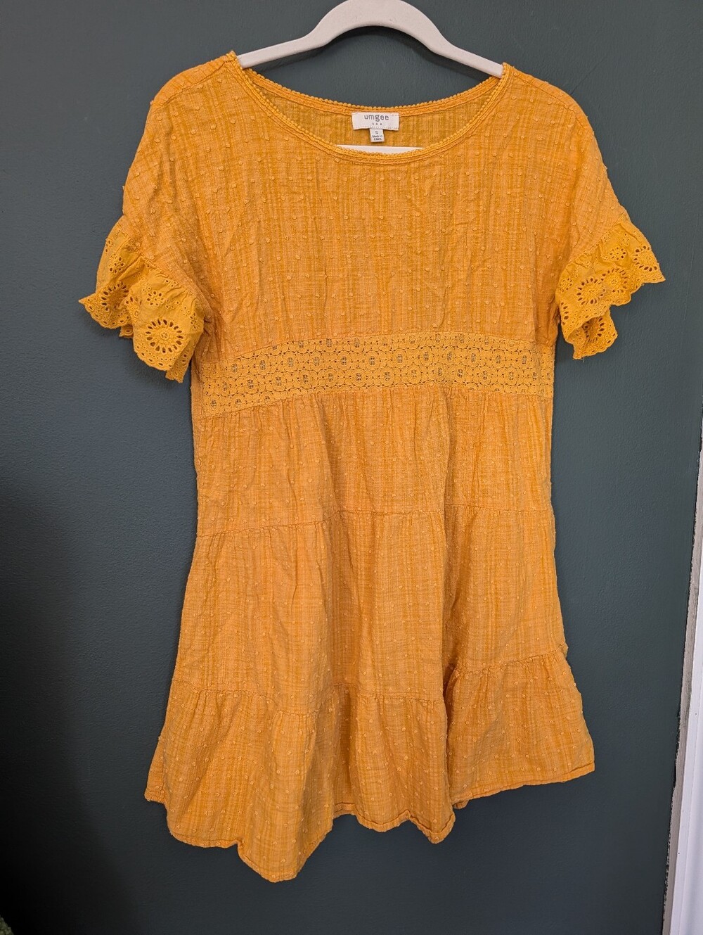 Umgee Yellow Eyelet Sleeve Mini Dress